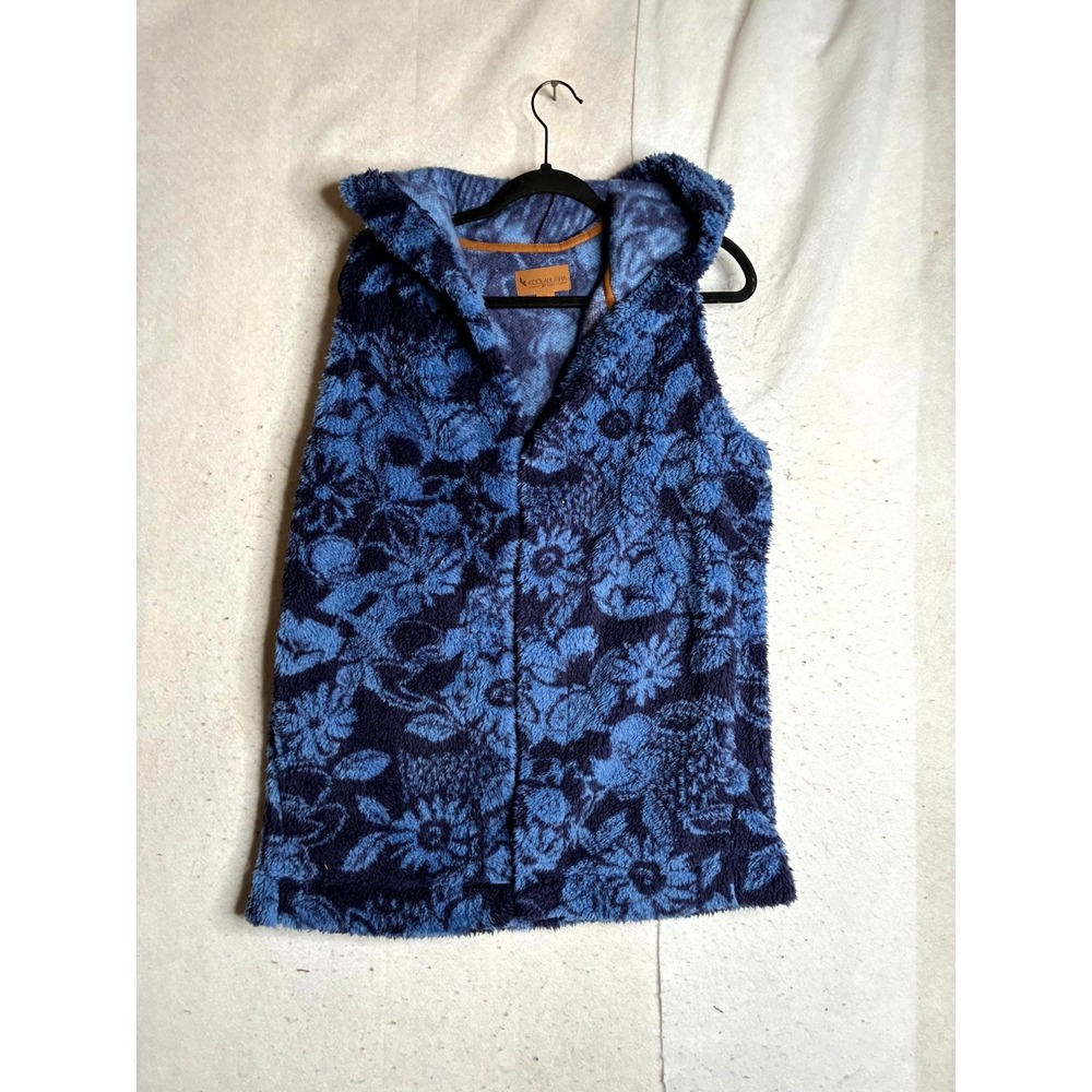 Koolaburra by UGG Hooded Vest Womens XS Blue Floral Print Cozy Sherpa Sleeveless